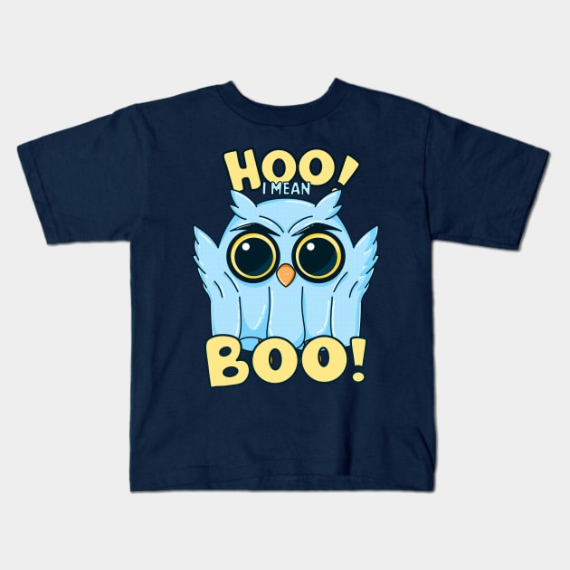 Hootin' Halloween Owl Ghost Kids T-Shirt by GiveMeThatPencil